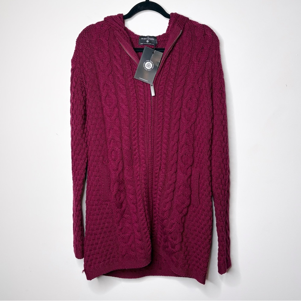 The Irish Store Zip Up Coat Cable Knit Jacket Claret